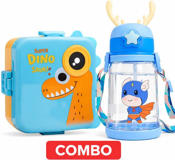 AUREVIAA Kids Lunch Box with Sipper Bottle Combo for School Boys and Girls 4 Containers Plastic School Lunch Box