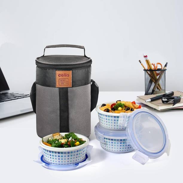 cello Cool Dots Opalware with Jacket 3 Containers Glass Office Lunch Box