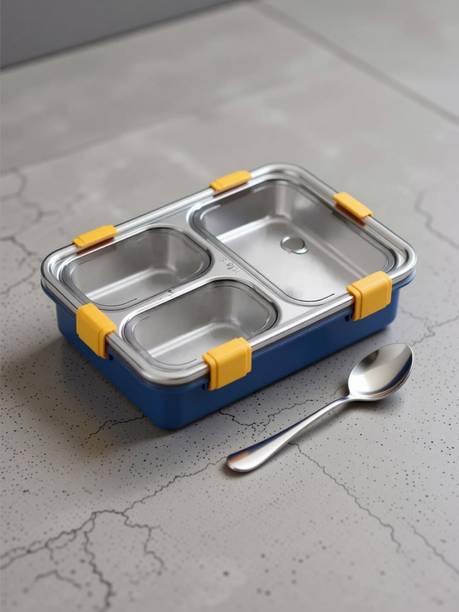 Kitchenetic 3 Sections Lunch box | Compact & Portable Food Container for School 3 Containers Stainless Steel School Lunch Box