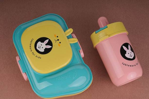 AK10ZONE Lunch Box Water Cup Set Bento Box White Rabbit Lunch Box Cartoon With Spoon 2 Containers Lunch Box