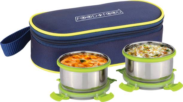 FOODNFOOD Stylock Buddy 2 stainless steel containers (350 ml each) 1 softline bag 2 Containers Plastic, Stainless Steel Office Lunch Box
