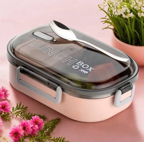 TRENDINGKITCHEN Leak Proof Stainless Steel Lunch Box for Kids For School, Premium 2 Containers Lunch Box