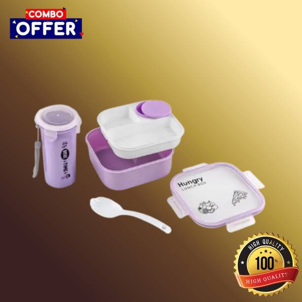 uprime hungry-with-round-bottle-set-a21 3 Containers Plastic School Lunch Box