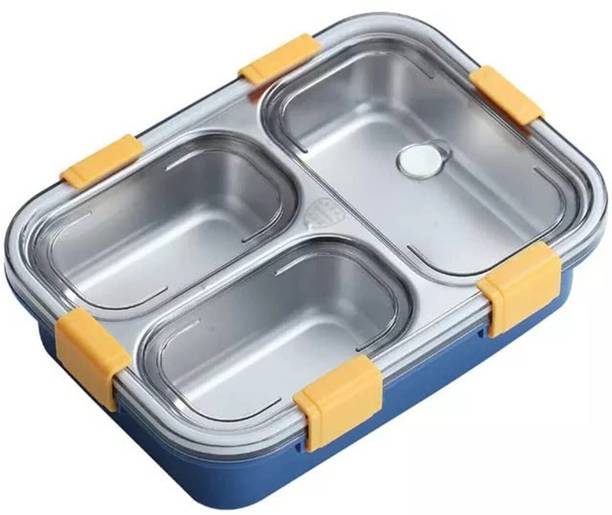 AK10ZONE Stainless Steel Lunch Box 3 Compartment with Steel Cutlery (Pack of 1) 3 Containers Lunch Box