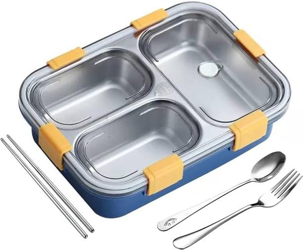 J K इंटरनैशनल Students Sealed Leakage Proof Stainless Steel with Spoon 3 कंटेनर लंच बॉक्स