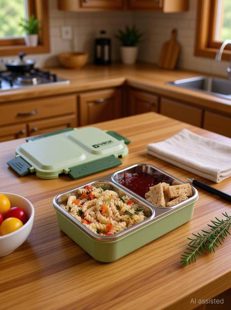 iVBOX Lunch-Mate 2 Section insulated Tiffin 2 Containers Stainless Steel Office Lunch Box