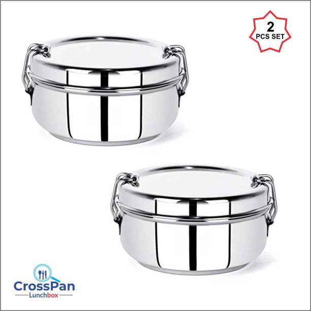 CrossPan Klassic Stainless Steel Lunch Box with Separator Plate ,Locking Clip,(2PCSET) 2 Containers Lunch Box