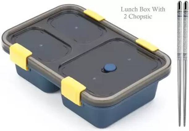 Zigmo Lunch Tiffin Box Fork With 2Chopstic Food 3 Container Kids Office College School 3 Containers Lunch Box