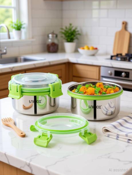 UNINOX Stainless steel lock n lock green color containers 325ml Set of 2 Containers Stainless Steel Office Lunch Box