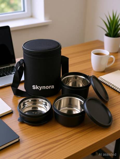 SKYNORA 3 ContainersLeak Proof -1400 ml 3 Containers Stainless Steel Office Lunc