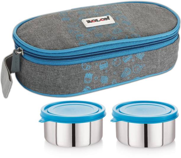 ROLON Lunch Mate 02 | Blue | 2 Stainless Steel Container | Insulated Bag 2 Containers Lunch Box