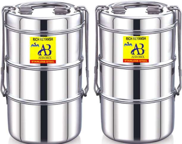 AEROBIX Stainless Steel high quality Traditional Tiffin Box Size 8*3/8*3 pack of 2 3 Containers Lunch Box