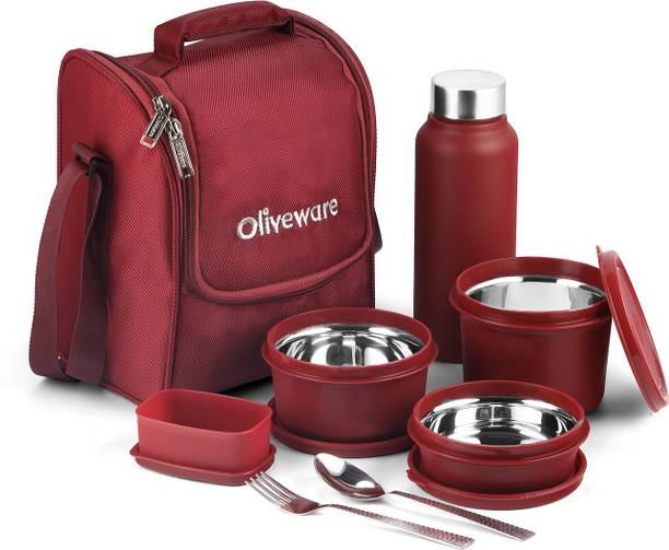 Oliveware Steel Tiffin WITH (1 SPOON 4 Containers Lunch Box
