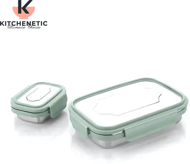 Kitchenetic Premium Quality Stainless Steel Airtight, Leakproof Lunch box for School 2 Containers Lunch Box