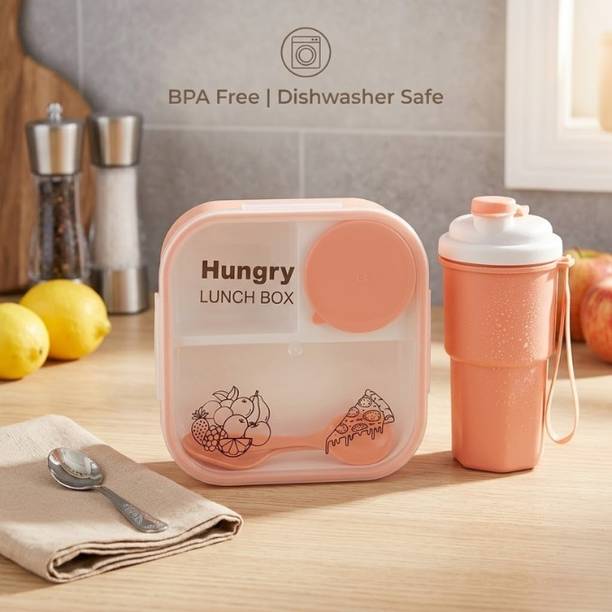 Orean Hungry Lunch Box with Water Bottle & Spoon (900 ml) 3 Containers Plastic S