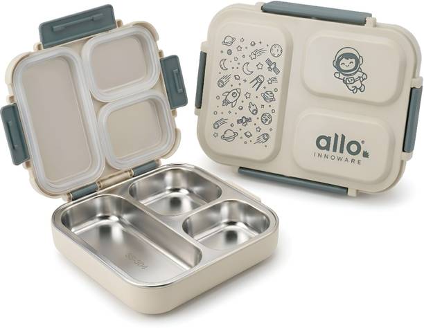 Allo Bento Stainless Steel Lunch Box for Kids BIS Approved, 3 Compartment Leakproof 1 Containers Stainless Steel School Lunch Box