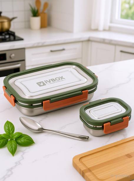iVBOX Slim-Big Stainless Steel Food Tiffin, Set of 2 Containers Stainless Steel Office Lunch Box