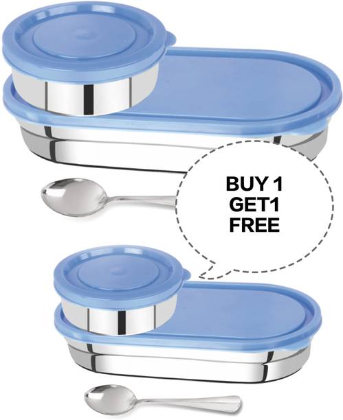 NANO 2 PCS STEEL OVAL LUNCH PACK 4 Containers Lunch Box