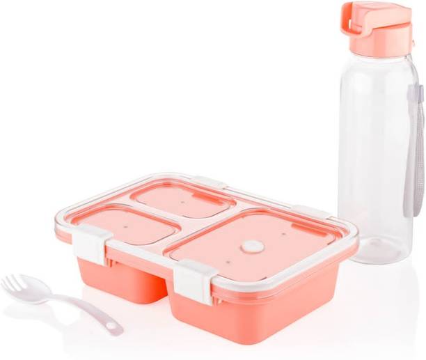 KYUTRA Lunch box with water bottle 3 Containers Plastic School Lunch Box
