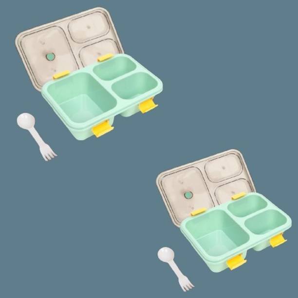 TRENDINGKITCHEN Combo Pack of 2 Lunchbox /Tiffin Box For kids For School, 3 Containers Lunch Box