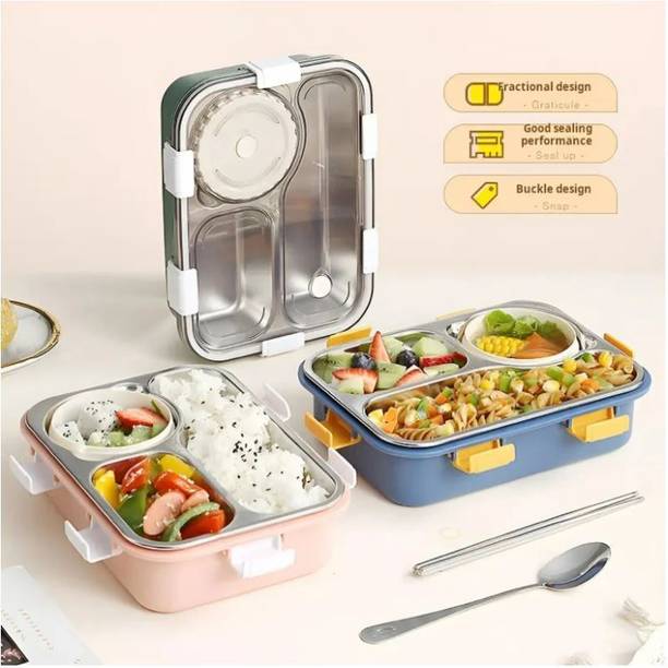 The Ubals Leakproof Airtight Bento Tiffin Box with Clip Locks, Ideal for School, Office 3 Containers Stainless Steel School Lunch Box