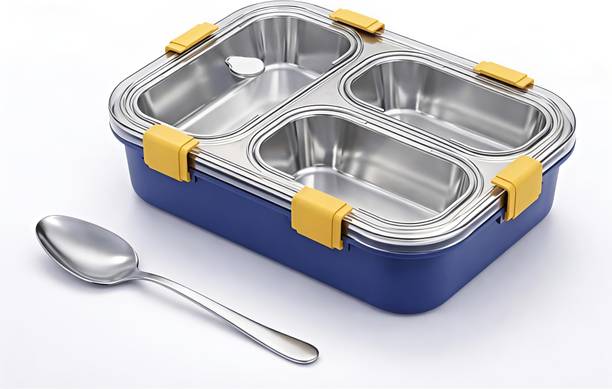 Mdonlinehub 3 Compartment Stainless Steel Lunch Box with Leakproof Locking Lid 3