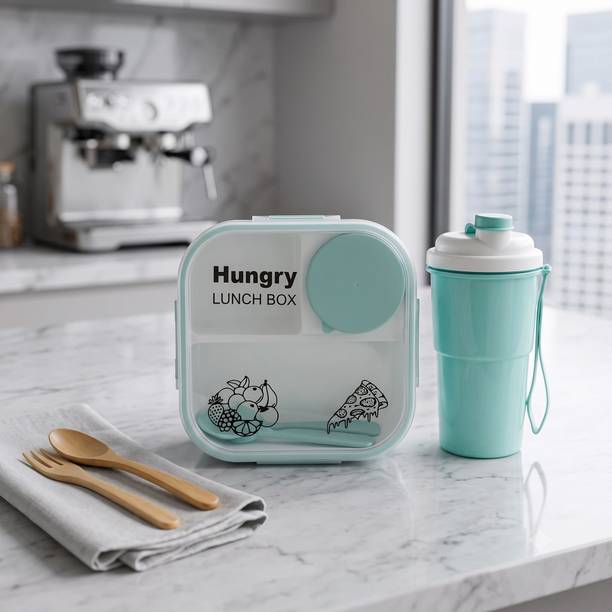 KNV Hungry Lunch Box With Water Bottle 1 Containers Plastic School Lunch Box