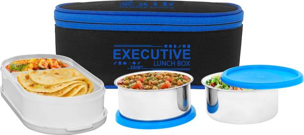 Zaib Executive Stainless Steel Leak Proof Lunch Box for Office School & College Men 3 Containers Lunch Box
