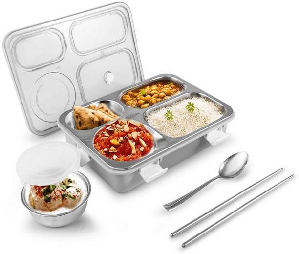 RBGIIT Stainless Steel Lunch Box with Lid Cutlery Inside Heating & Water Insulation K10 4 Containers Lunch Box