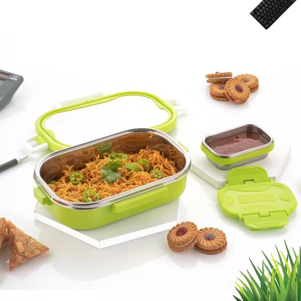 Kitchenetic Stainless Steel Double Wall Insulated Airtight, Leakproof Lunch box With Cutlery 2 Containers Lunch Box