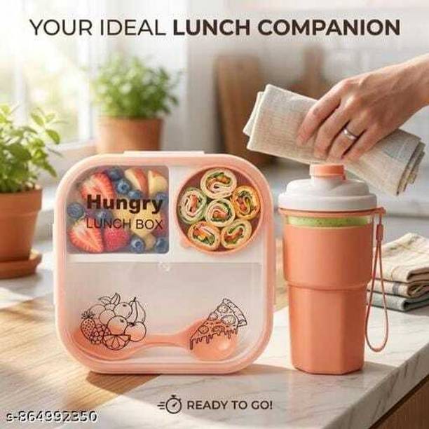 APAP HUNGRY LUNCH BOX 2 Containers Plastic School Lunch Box