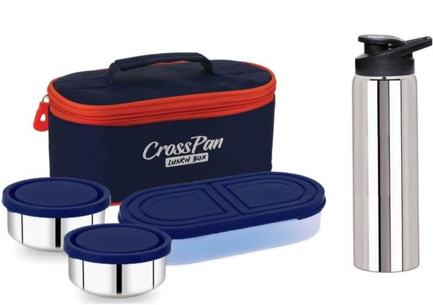 CrossPan Stainless Steel Lunch Box/Tiffin Box with 750 ml SS Water Bottle 3 Containers Lunch Box