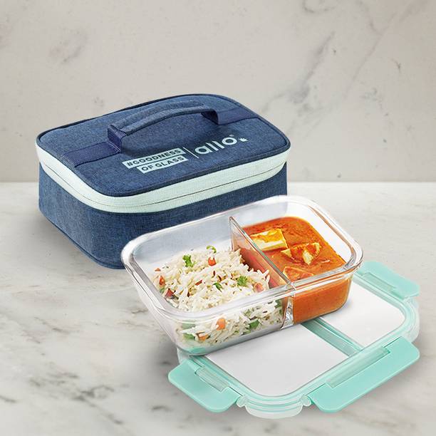 Allo FoodSafe Glass Lunch Box,Microwave Safe Tiffin with Denim Blue Lunch Bag, 1 Containers Lunch Box