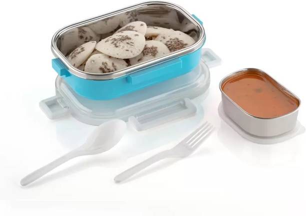Kitchenetic Stainless Steel inner Airtight, Leakproof Lunch box with Cutlery 2 Containers Lunch Box