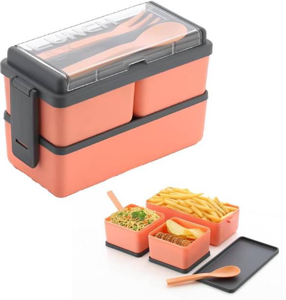 Griplt 2-Tier Stackable Lunch Box with 3 Inner Containers 2 Containers Plastic Office Lunch Box