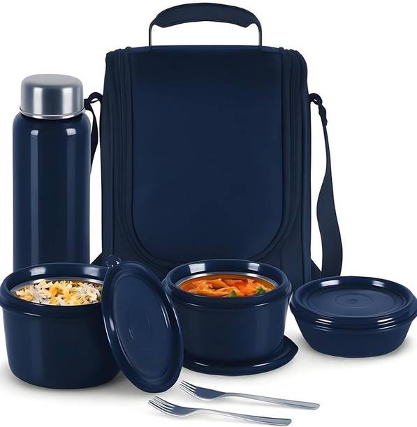 Ihaar Stainless Steel Containers Insulated Fabric Bag Steel Spoon & Fork 4 Containers Stainless Steel Office Lunch Box