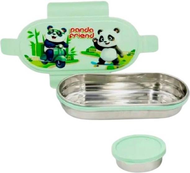 BLAL Oval Stainless Steel Lunch Box with 1 Small Box Airtight Leak Proof 2 Containers Stainless Steel Office Lunch Box