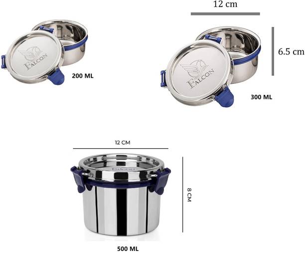FALCON Stainless Steel Container combo- 200ml,300ml,500ml Silver 3 Containers Lunch Box