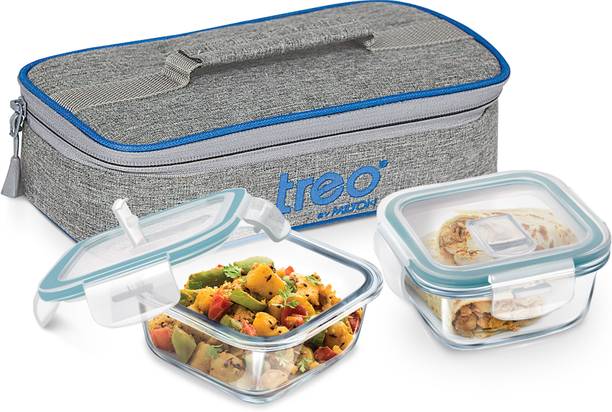 ट्रीओ All Fresh Square Tiffin 2 Containers of 400 ml Each with Jacket | Microwave Safe 2 कंटेनर लंच बॉक्स