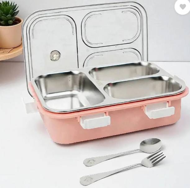 KRIANANSH Stainless Steel 3-Compartment Lunch Tiffin Carrier 3 Containers Lunch Box 800 ml 3 Containers Lunch Box