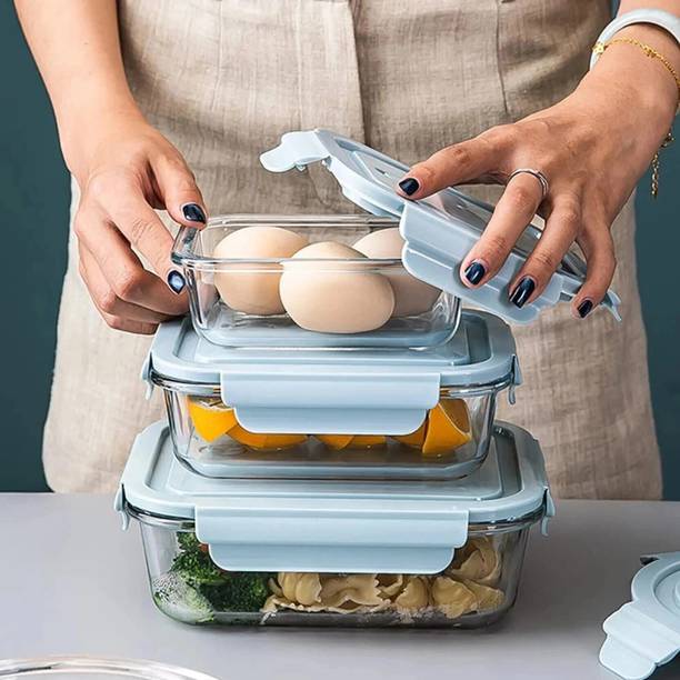 STARKENDY Glass Borosilicate Lunch Box Food Storage Container 1040 ml 750 ml 500 ml 1 Containers Lunch Box