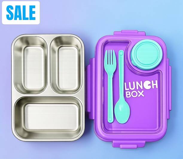 Sagaft B100 Lightweight 3 Compartment Lunch Box with Strong Lock Lid 3 Containers Aluminium School Lunch Box