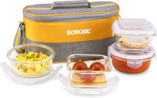 BOROSIL Zest Borosilicate Glass Lunchbox 4 Containers Glass Office Lunch Box