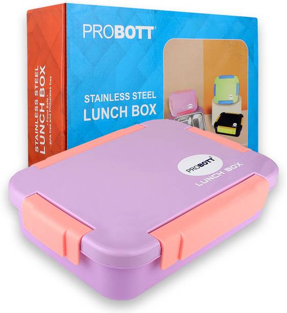 PROBOTT Lunch On 710ml Stainless Steel 3 Grid BPA Free Tiffin Box, Office, Picnic 3 Containers Stainless Steel School Lunch Box