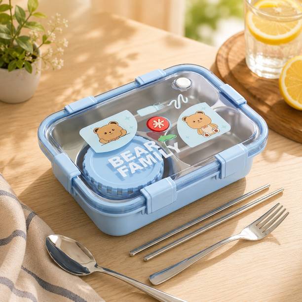 Snapcrowd 8941 Bear Family 3 Containers Plastic, Stainless Steel, Silicone Office Lunch Box