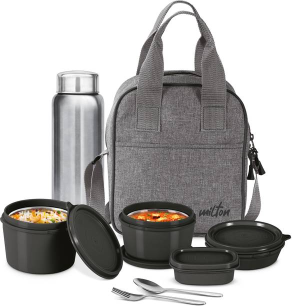 मिल्टन Savor Lunch Tiffin, Set of 5, (180 ml, 320 ml, 450 ml, 100ml, 750ml, With Jacket 3 कंटेनर लंच बॉक्स