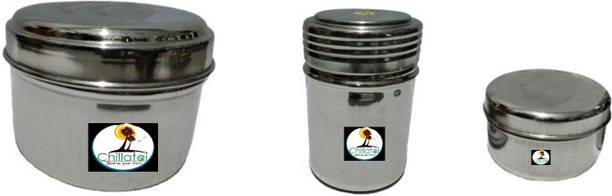 CHILLATAI Combo of 3 Medium TIFFEN Box Stainless Steel for Rice, Gravy and Side Dish 3 Containers Lunch Box