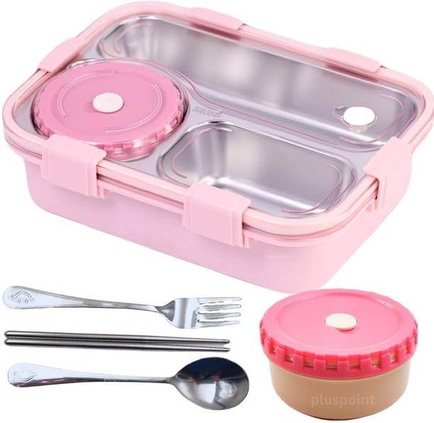 Snapcrowd Primium Quality Stainless Steel Leak Proof Lunch Box Set 3 Containers Plastic, Stainless Steel, Silicone School Lunch Box