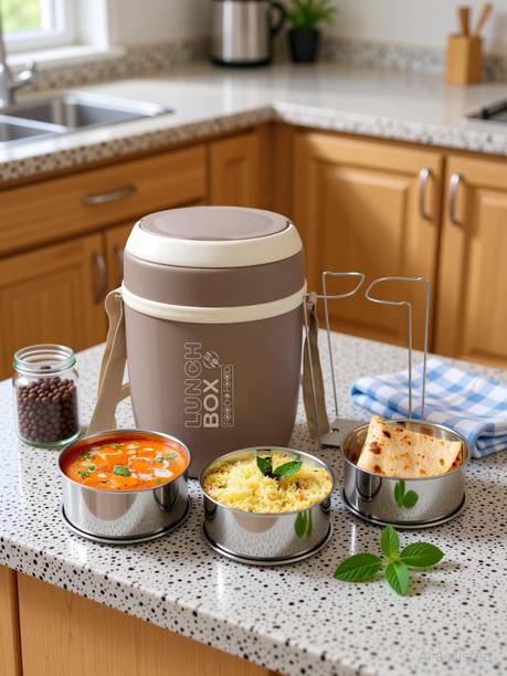 FOODNFOOD Carry3 Insulated Hot and Cold with Lock Lifter 3 Containers Stainless 