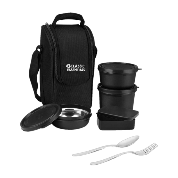 Classic Essentials Meal master Microwave Safe Insulated Bag & Cutlery, 1 Pickle Box, 4 Containers Stainless Steel Office Lunch Box